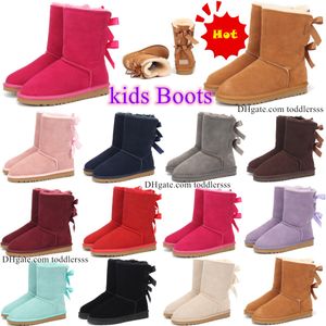 Crianças botas mini arco australie clássico meninas ugglies sapatos criança crianças inverno neve bota ii bebê criança juventude feia castanha rosa botas peludo bailey quente austrália