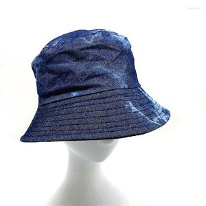 Berretti Ragazze Solid Summer Spring Tie Dye Bucket Hat Cotton Twill Denim Fisherman Women Dyed Reversible