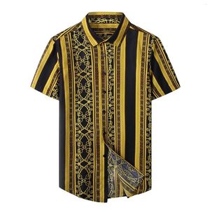 Camisetas Masculinas Masculinas Primavera e Verão Casual Lapela Seio Único Impressão Praia Férias Manga Curta Ao Ar Livre Camisa Branca Vintage