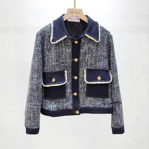 Kadınlar Kısa Denim Bir Ekleme Blazer Kadınlar için 2023 Sonbahar ve Kış Moda Cepleri ile Vintage Ceket