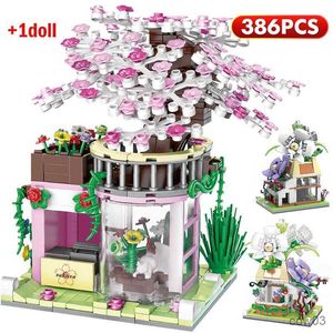 Blocks Mini City Street View Cherry Blossom House Building Block Friends Figures Orchid Architecture Bricks Toys For Children Gifts R230718