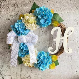 Decorative Flowers Wedding Party Wreath Hydrangea Bowknot Ratten Welcome Sign Garland Decoration Po Prop Holiday Flower Decor Garlands