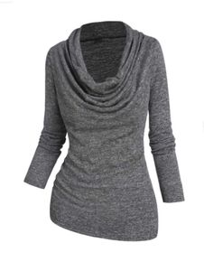 Kvinnors tröjor Heather Pullover Cowl Neck Draped Long Sleeve Casual tröja för kvinnor Solid Color Casual Basic Tops L230718