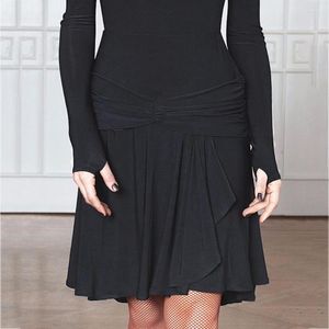 Stage Wear Latin Dance Skirt For Lady Black Color Poly Skirts Wears Woman Square Rumba Chacha Vestido De Franja Dancing Clothes B007