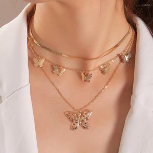 Conjunto de joias femininas colar de corrente para festa multicamadas ouro prata cor corrente com borboleta de metal colares para mulheres
