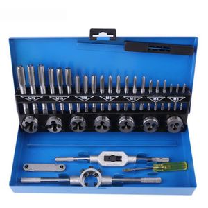 32pcs Box Screw Tap and Die Set Calibro per filettatura esterna Maschiatura Riparazione Kit di utensili manuali Set di chiavi regolabili in acciaio legato242W