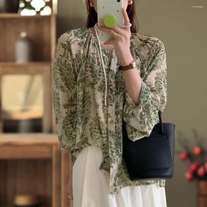 Women's Blouses Beautiful Green Pattern Lady Blouse Comfortable Women Shirt Oil Painting Top Female Clothing