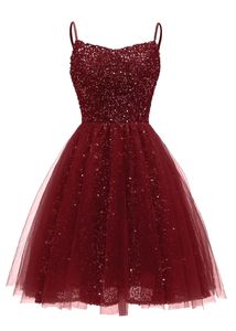 Short Homecoming Dresses Spaghetti Sequins Lace-up Ball Gown Tulle Party Gowns Princess Plus Size Mini Birthday Prom Graudation Cocktail Party Gowns 73