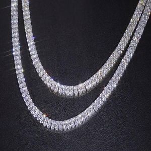 14K Gold Silver 2 Row Tennis Chain Choker 3mm Zircon Lab Diamond Hip Hop Collana ghiacciata 18inch 22inch271G