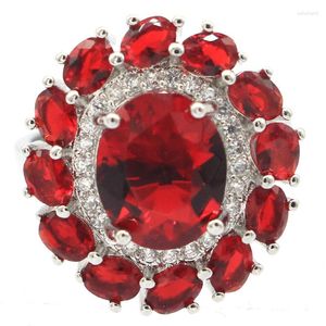 Pierścienie klastra 925 Solidny srebrny pierścień 5G Oświadczenie Red Blood Rubies Swiss Blue Topaz White CZ Biżuter