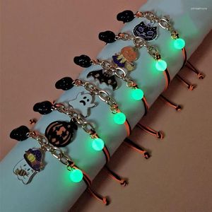 Braccialetti di collegamento Braccialetto di coppia intrecciato romantico per le donne Moda Halloween Perline luminose Ciondolo di zucca con teschio Gioielli di amicizia