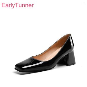Dress Shoes 2023 Comfortable Black Apricot Women Formal Pumps Sexy High Square Heels Office Lady Small Big Size 12 32 43 45 48