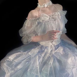 Temel Sıradan Elbiseler Yaz Kawaii Lolita Kısa Kollular Denizkızı Yalan Klasik Kore Y2K Kadın Partisi Sevimli Tatlı 230718