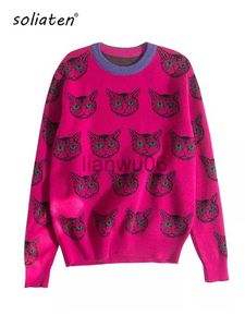 Женские свитеры высококачественные дизайнерские дизайнеры для посадки для кошачьих припечаток вязаные вязаные свитеры Женщины Осень зимняя длинное рукав Harajuku Sweet Jumper C054 J230718