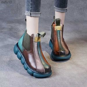 Оригинальный дизайн женщин кожаные короткие ботинки женская платформа для бота -платформ круглая нога в британском стиле Zip Green Dropship L230704