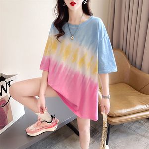 Kvinnors tshirt 0696 Tie Dye Printed T Shirt Women Kort ärm Loose Oneck Streetwear Hip Hop Female Harajuku Sexig för tjej 230717