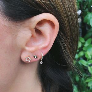 Stud Earrings The Second Earring Star For Chrimstmas Girl Gift 925 Sterling Silver Small Mini Hollow Micro Pave Cz