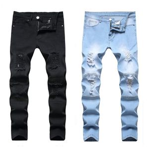 Мужские брюки плюс джинсы Man White Mid Mid High Erant Denim Ruped Skinny для мужчин Джинс Случайные Панты 18203190