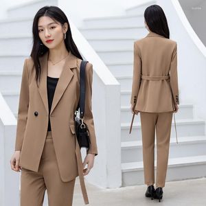 Women's Two Piece Pants Khaki Suit Jacket Women's Spring Business Wear Temperament Style Waist-Tight Overalls