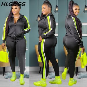 Kvinnors tvåbitar byxor HLJ GG Casual Sport Two Piece Set Women Fashion Patchwork Zipper Coat and Skinny Pants Tracksuits Plus Size 2pcs Outfits 230717