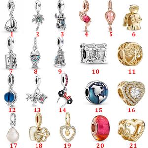 Charms per bracciali Pandora in argento sterling 925 genuino New Ocean Perle di vetro Perle di perle di terra Love Heart Blue Crysta Charm per D222t