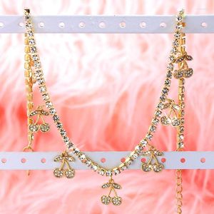 Colar com pingente de cereja e pingente de strass na moda para mulheres com corrente ajustável gargantilha de cristal para meninas presente bijoux