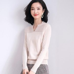 Женские свитера 2023 Женщины Элегантная модельерная одежда для женщин с твердыми половыми пулывами с вареньями корейские с длинным рукавом вязаные топы