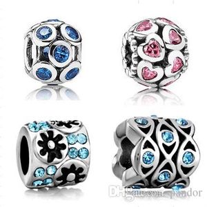 Pasuje Pandora Charms Bracelets Mix Kulki Silver Splated Crystal Charms Big Hole Lose Kulki do DIY European Charms Biżuteria 2231