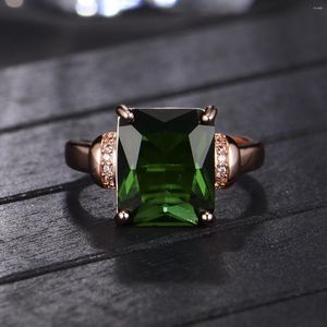 Bröllopsringar S925 Silverprodukt Fashion Temperament Rectangle Emerald Tourmaline Colorful Treasure Open Rose Women's Rose Gold