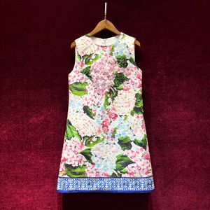 2023 Summer Multicolor Pink Floral Print Rhinestone Jacquard Dress Sleeveless Round Neck Knee-Length Casual Dresses A3Q122246