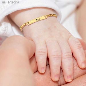 Anpassat babynamn Armband Gold Bar Personlig graverad Safy Rostfritt stål Nyfödda barn Spädbarnsarmband 12 cm 15cm L230620