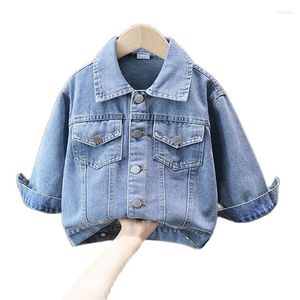 Jackets 2023 Autumn Spring Fashion Boy Denim Coat 2 3 4 5 6 7 Years Children Blue Long Jacket For Kids Girls