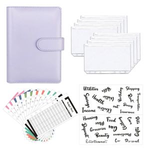 Caderno de couro PU A6 Pasta de notebook Planejador de orçamento de dinheiro Organizador de 6 argolas Pasta de poupança Capa Envelopes Com acessórios internos e livro