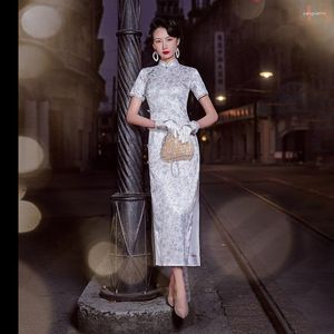 Etniska kläder Summer Women Silk Vintage Chinese Style Traditionell Qipao Evening Dress Plus Size Cosplay Elegant Cheongsamklänningar