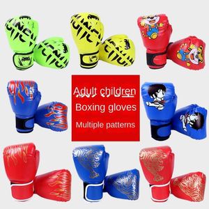 Equipamento de proteção engrossado Luvas de boxe Red Cartoon Flame Tiger Adulto Luvas de boxe para crianças Sparring Taekwondo Luvas de treinamento de boxe Presente HKD230718