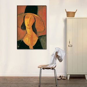 Współczesny portret sztuki ściennej kobiety Jeanne Hebutenne Amedeo Modigliani słynne malarstwo ręcznie robione nowoczesne dekoracje pokoju muzycznego