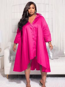 Basic Casual Dresses CM.YAYA Plus Size Women Single Breasted Long Sleeve Irregular Smock Shirt Dress Vintage Ins Curve Loose Dresses Vestidos 230717