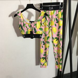 Women Summer Tracksuits Printed Floral Letter outfits Fashion Designer womens sport yoga sets teenagers sexy tight tank top with tights leggings woman clothes