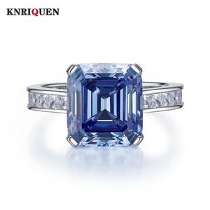 Wedding Rings 100% 925 True Silver 10 * 11mm Aquamarine High Carbon Diamond Ring Suitable for Women's Gem Wedding Band Party Exquisite Jewelry 230718