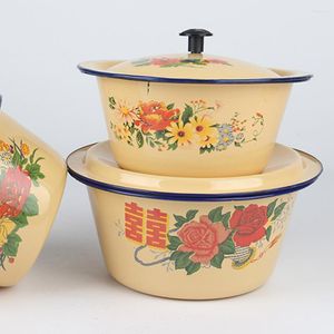 Bowls Round Bowl Vintage Basin Lid Old-fashioned Soup Pot Handwashing Enamel Tureen Tub Stainless Steel Containers