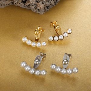 Stud Earrings French Pearl Stainless Steel PVD Gold Plated Temperamental For Women Girl Wholesale Ear OL Trendy Jewelry Gift