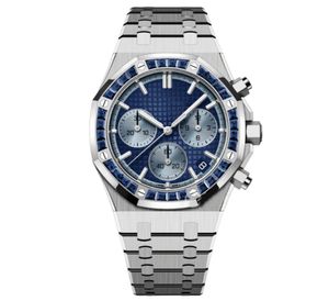 Mens Luksusowy pełny funkcjonalny ruch kwarcowy Kwarc Męski Zegar czasowy Watch Fulll Stali Stal Stal Sapphire Glass Glass Masculino