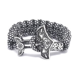 Nordic Viking Style Crows Pattern Thor's Hammer Charm Viking Bracelet Braided Paracord Bracelets