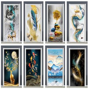 Wall Stickers Self Adhesive Door Sticker Deer Feather Fish Wallpaper Hallway Bedroom Decor Mural Peel Stick Furniture Decoration Poster 230717