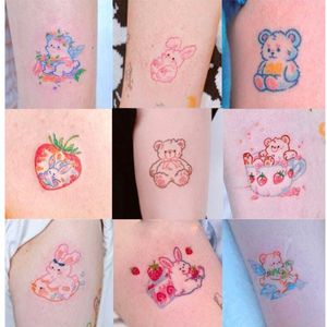 Farbe Bär Kaninchen Cartoon Tattoo Set Temporäre Aufkleber Wasserdicht Nettes Mädchen Kleine Frische Kunst Gefälschte Tattoo Ganzkörper Tattoo Aufkleber