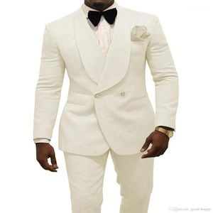 Men's Suits & Blazers 2021 Custom Made Ivory Jacquard Groomsmen Groom Tuxedos Double Breasted Men Wedding Man Blazer 2 Pieces292M