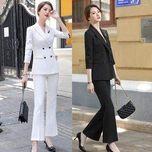 Women's Two Piece Pants White Suit Women's Fashion Business Attire Temperament Style Leisure President Broadcast Host Formal