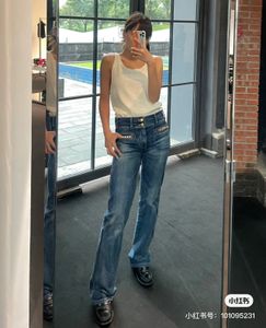 Ce1 designer jeans calças de luxo femininas jeans de cintura alta perna reta buraco perna larga na moda moda casual calça jeans feminina calça jeans reta perna