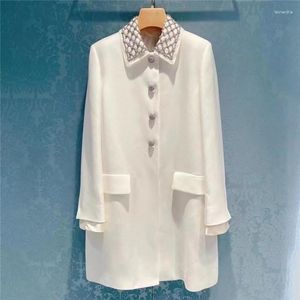 Women's Jackets Spring 2023 Autumn Single Breasted Spliced Fashion Casual Womens Long Solid Straight Turn-Down Collar Outerwear