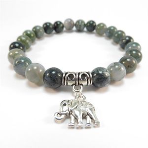 SN1120 Sacro Elefante Mala Braccialetto Healing Mala Yoga Gioielli Muschio Agata Zen Braccialetto di Perline Regalo Di Natale292L